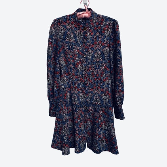 ZARA BLUE FLORAL PRINT LONG-SLEEVE BUTTON-DOWN BELTED MINI DRESS WITH POCKETS - Picture 15 of 16